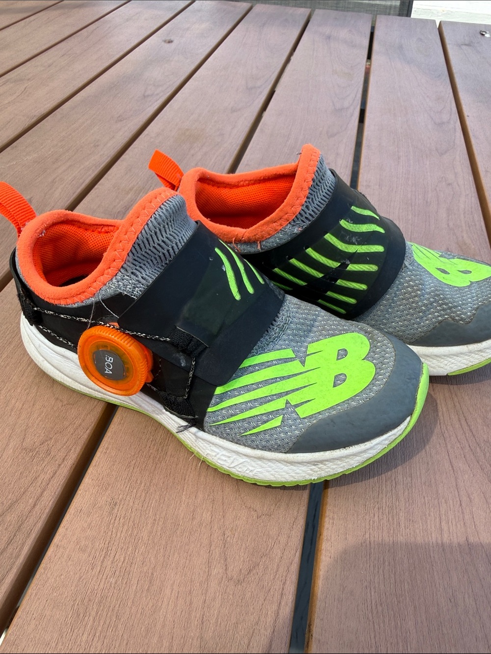 New Balance boa Kids Gray, Neon Green & Orange Slip-On Sneakers with Dial